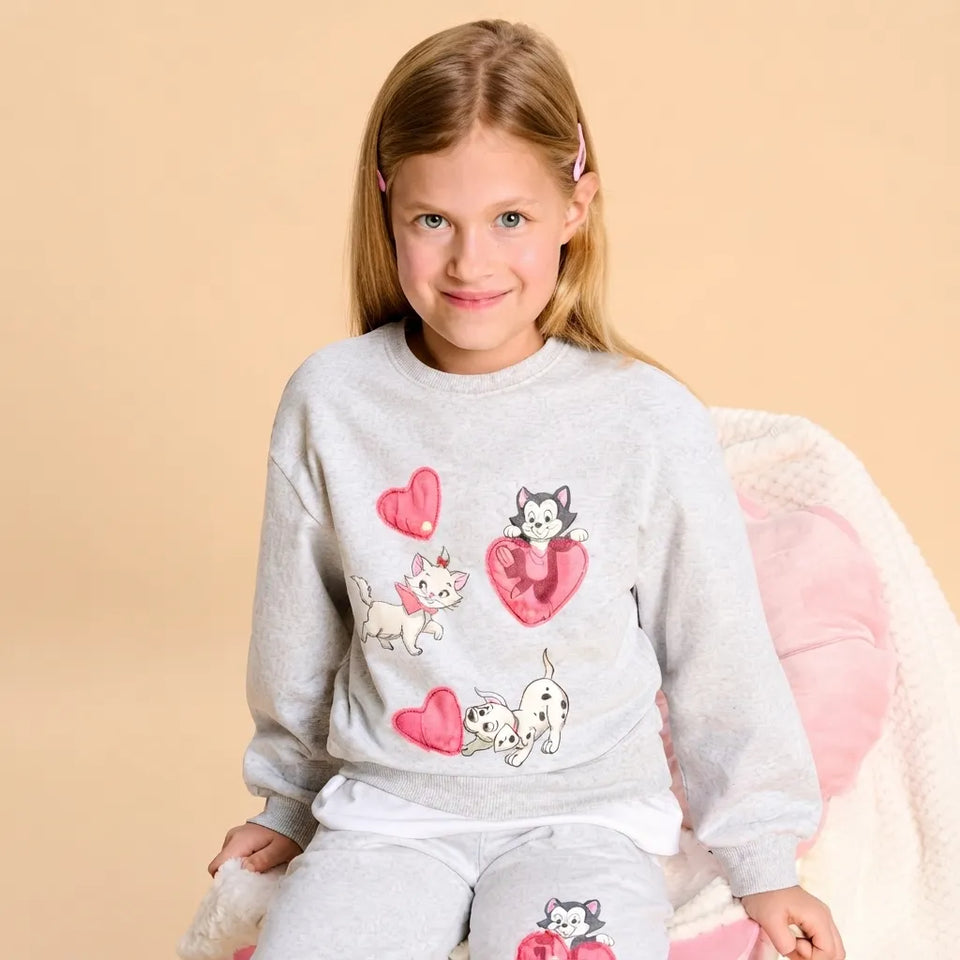 Sinsay Girl's Light Grey Disney Characters Printed Crew Neck Sweatshirt
