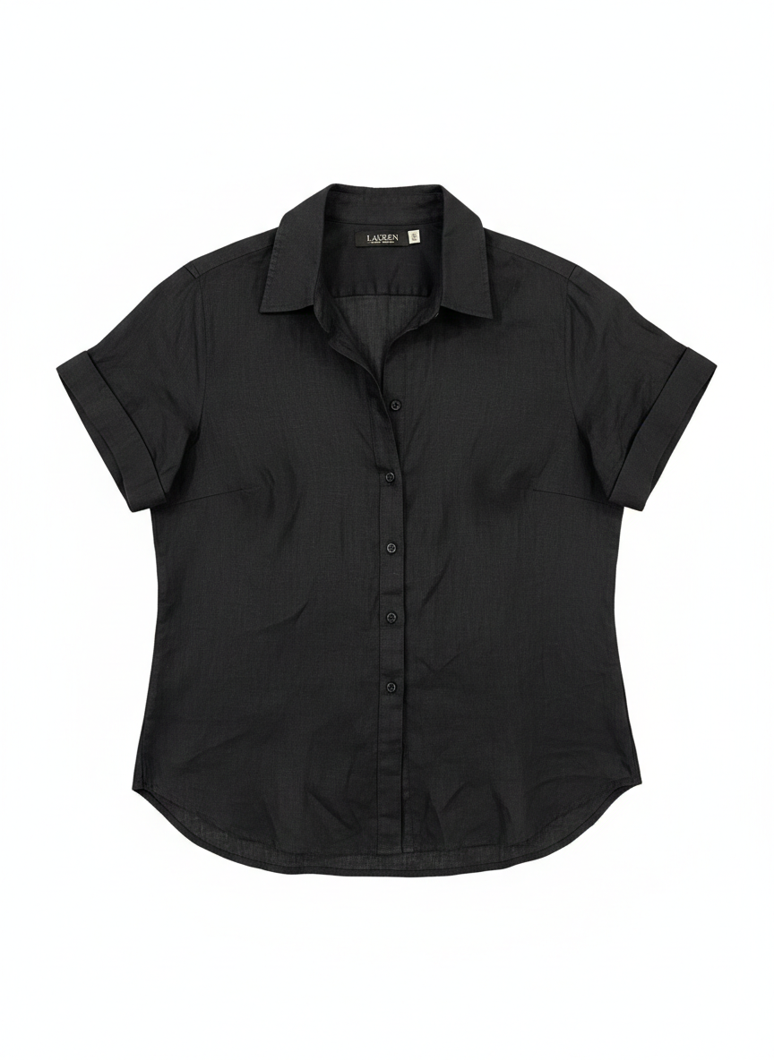 Ralph Lauren Women Black Short Sleeve Linen Shirt |  Ralph Lauren in Lebanon