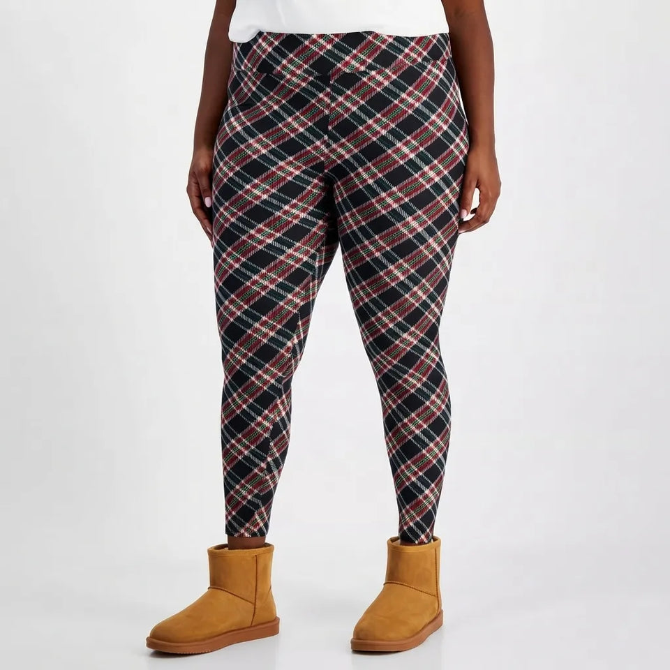 Planet Heart Women's Black Multi Checked Trendy Holiday Leggings