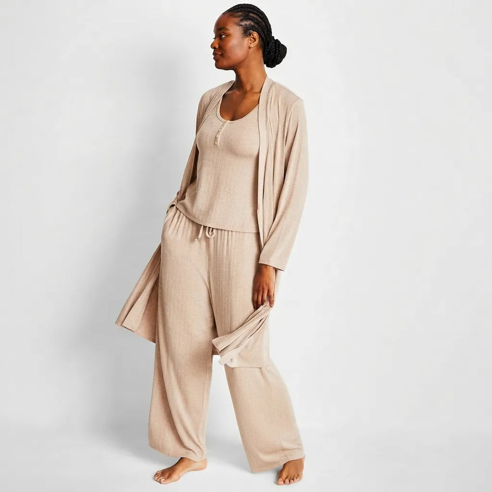 State of Day Women's Beige Pointelle Long Open-Front Wrap Cardigan