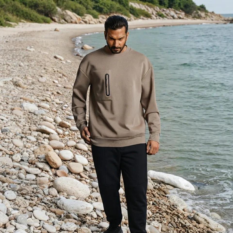 Sinsay Men's Khaki Utility Chest Pocket Sweatshirt