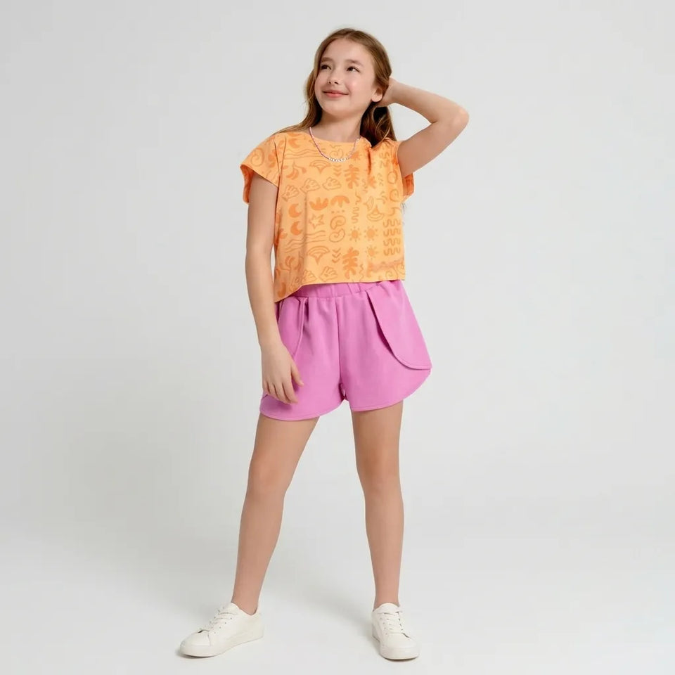 Sinsay Orange Beach Prints Cropped T-Shirt