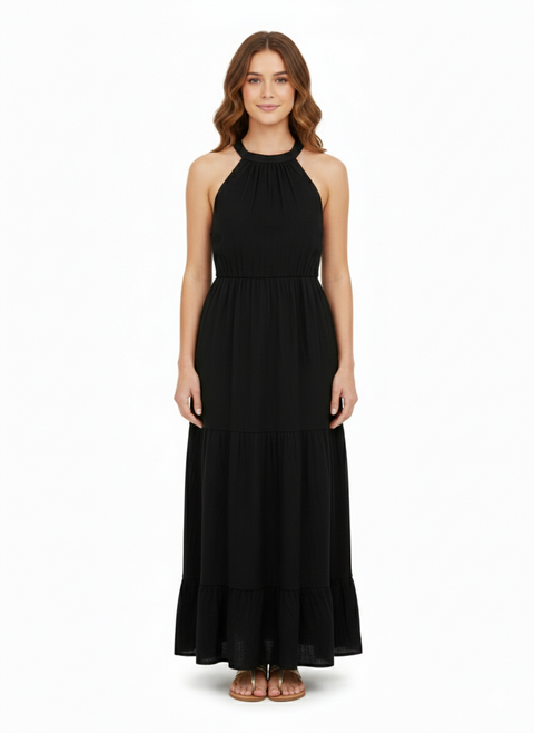 Generic Women’s Black Halter Neck Tiered Maxi Dress | Brand in Lebanon