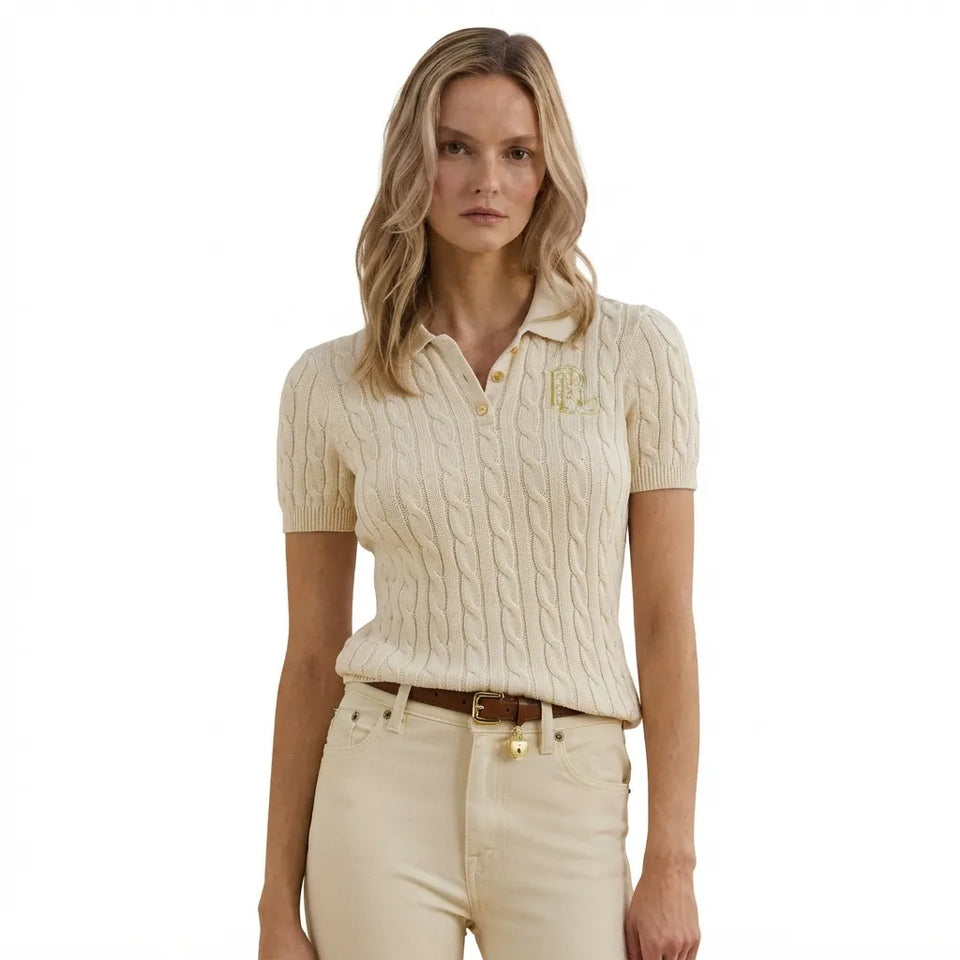Lauren Ralph Lauren Women's Beige Cable-Knit Polo