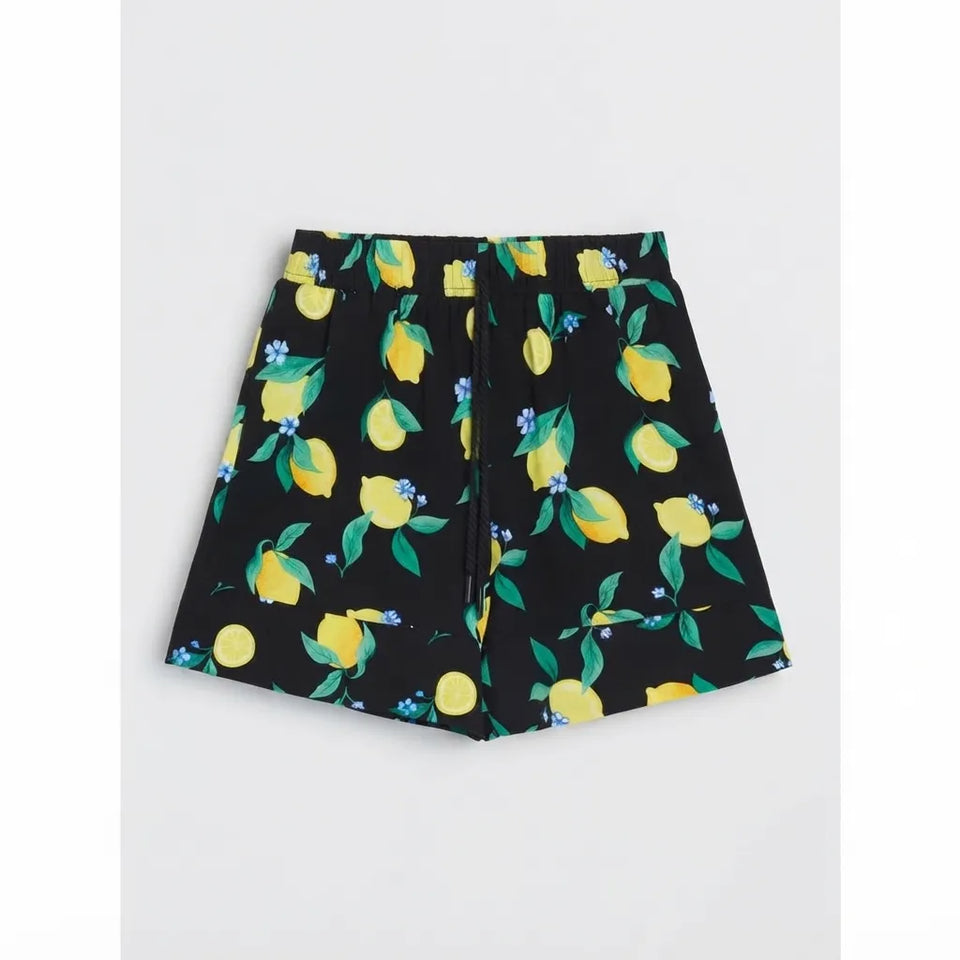 Sinsay Women's Black Lemon Print Flowy Shorts