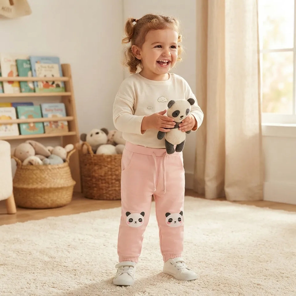 Sinsay Girl's Pastel Pink Knee Panda Face Printed Sweatpants
