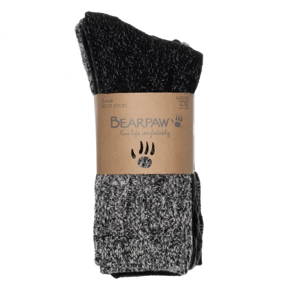 Bearpaw Women's Black And Gray Patterned Knit 6 Pack Boot Socks