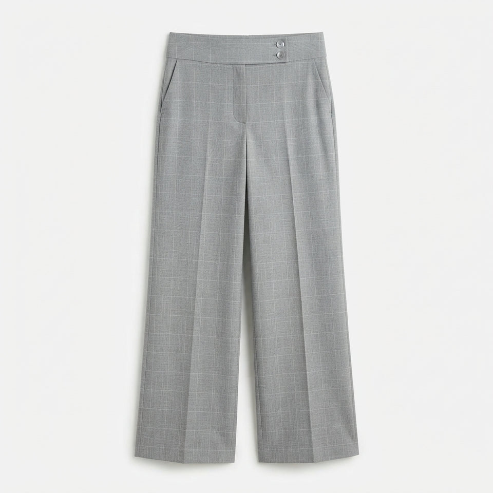 Calvin Klein Women's Grey Windowpane Plaid Wide-Leg Trousers