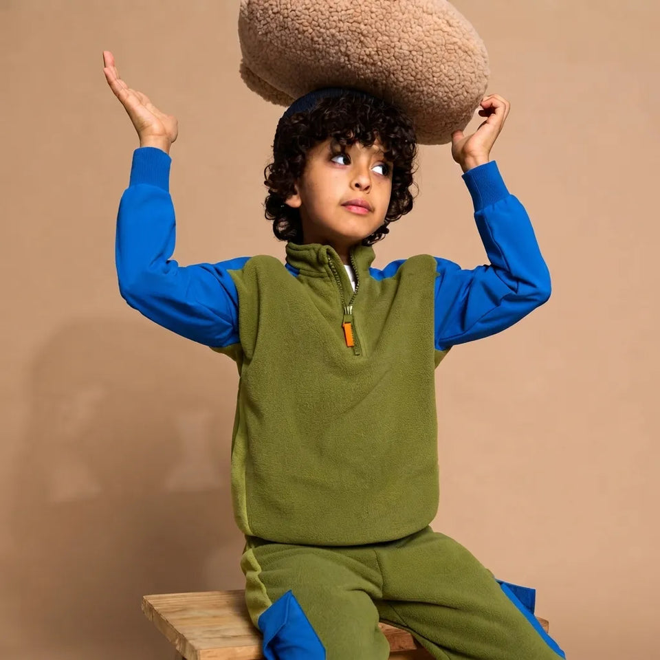 Sinsay Boy's Olive Green Blue Sleeve Half-Zip Sweatshirt