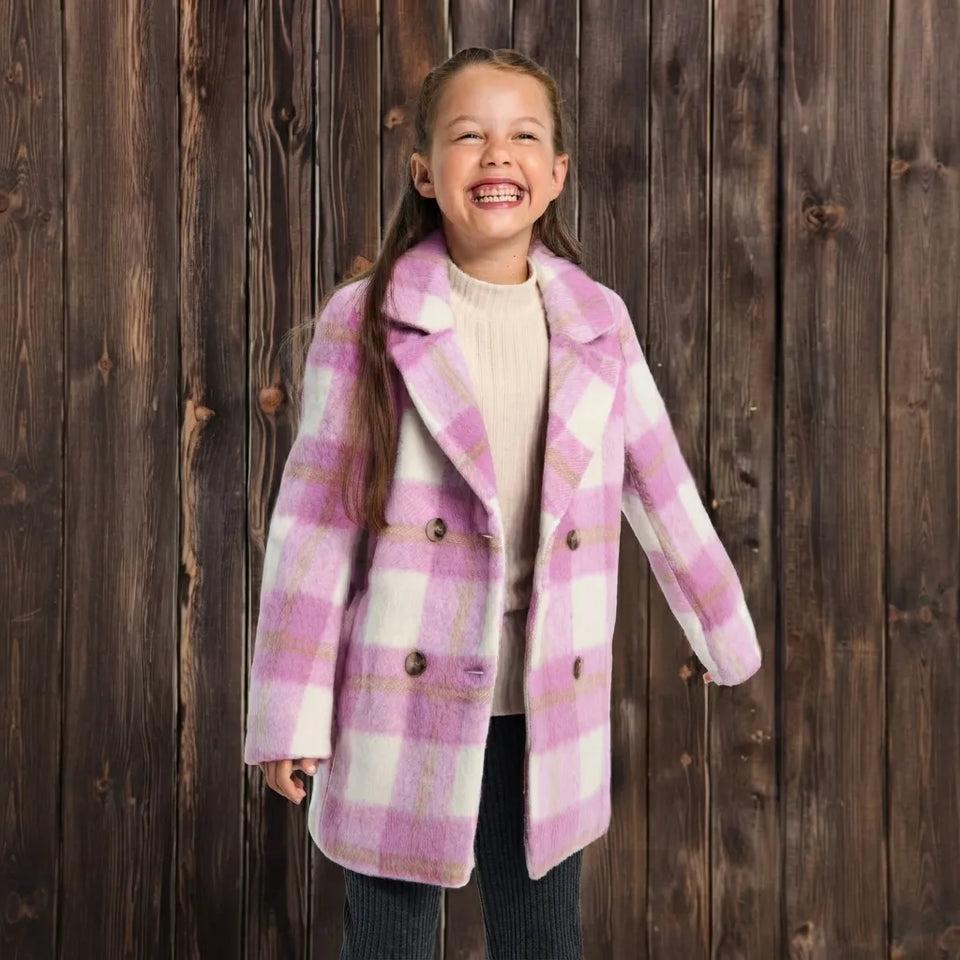 Sinsay Girl's Pink Plaid Double-Breasted Coat