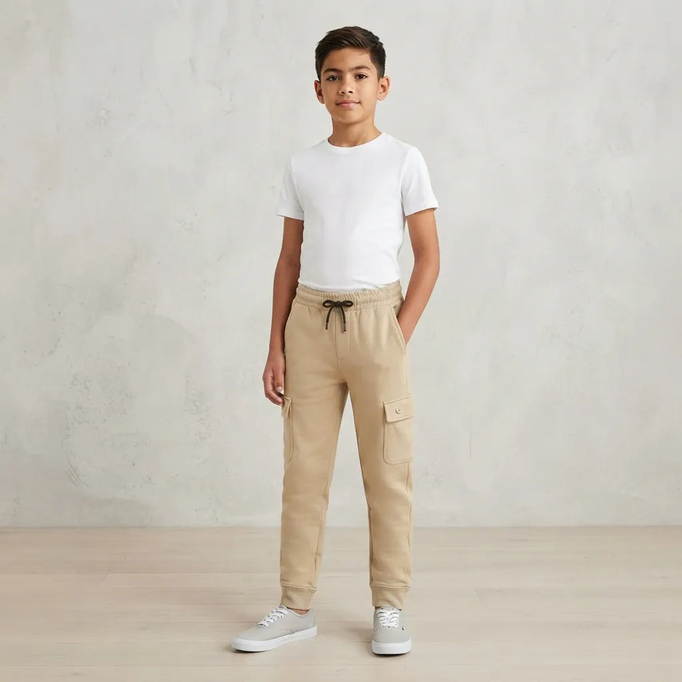 Univibe Boy's Beige Barry Stretch Fleece Cargo Pant