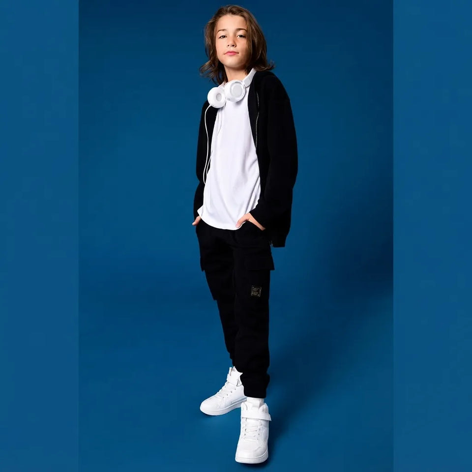 Sinsay Boy's Black Elastic Drawstring Waist Cargo Jogger