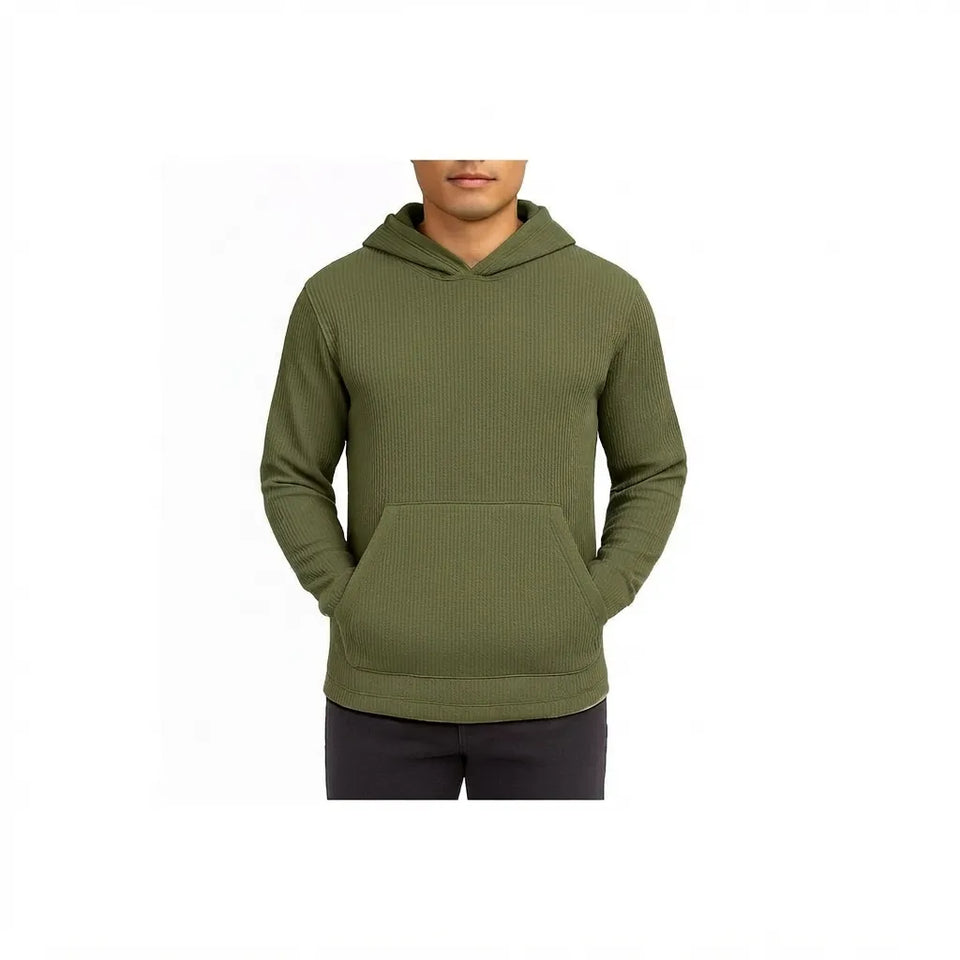 Blue Ice Men's Olive Green Waffle Knit Thermal Pullover Hoodie