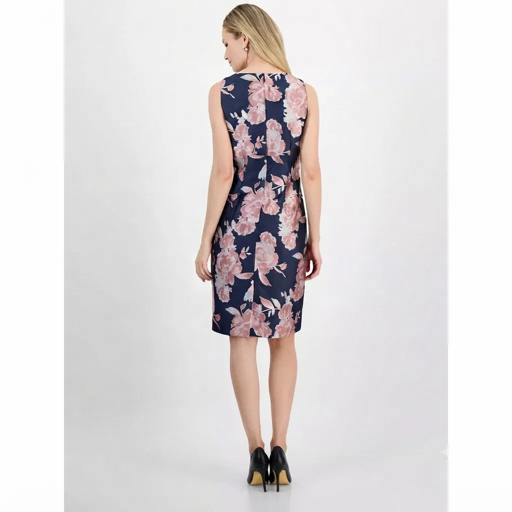 Kasper Women's Navy  Floral Jacquard Empire-Seam Sheath Dress