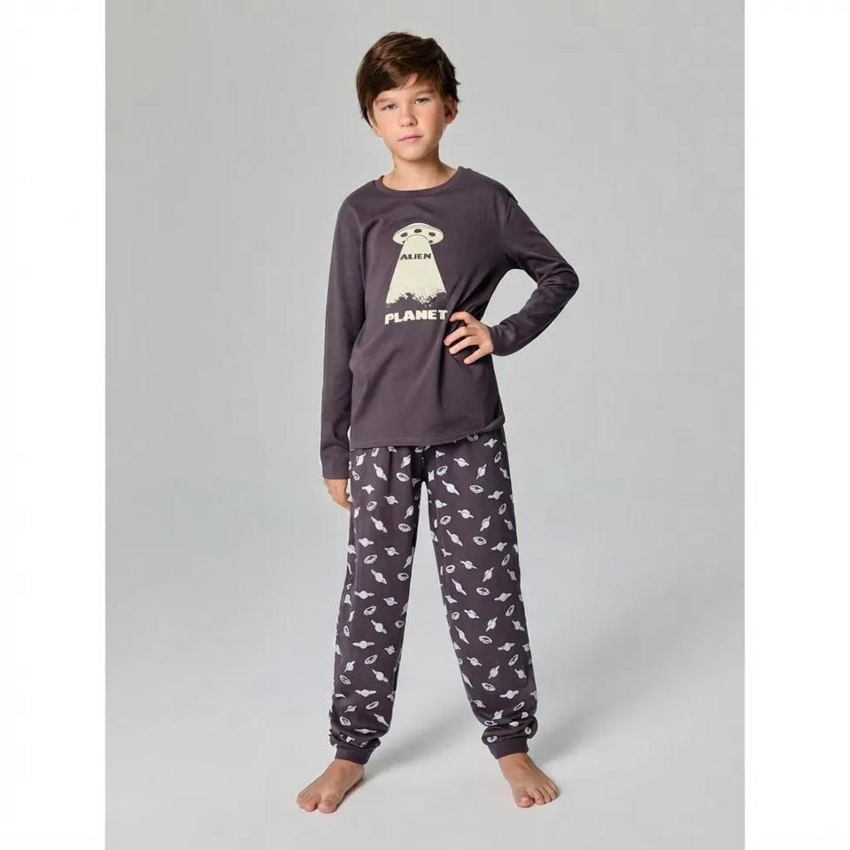 Sinsay Boy's Dark Grey Planet Printed Pajama Set