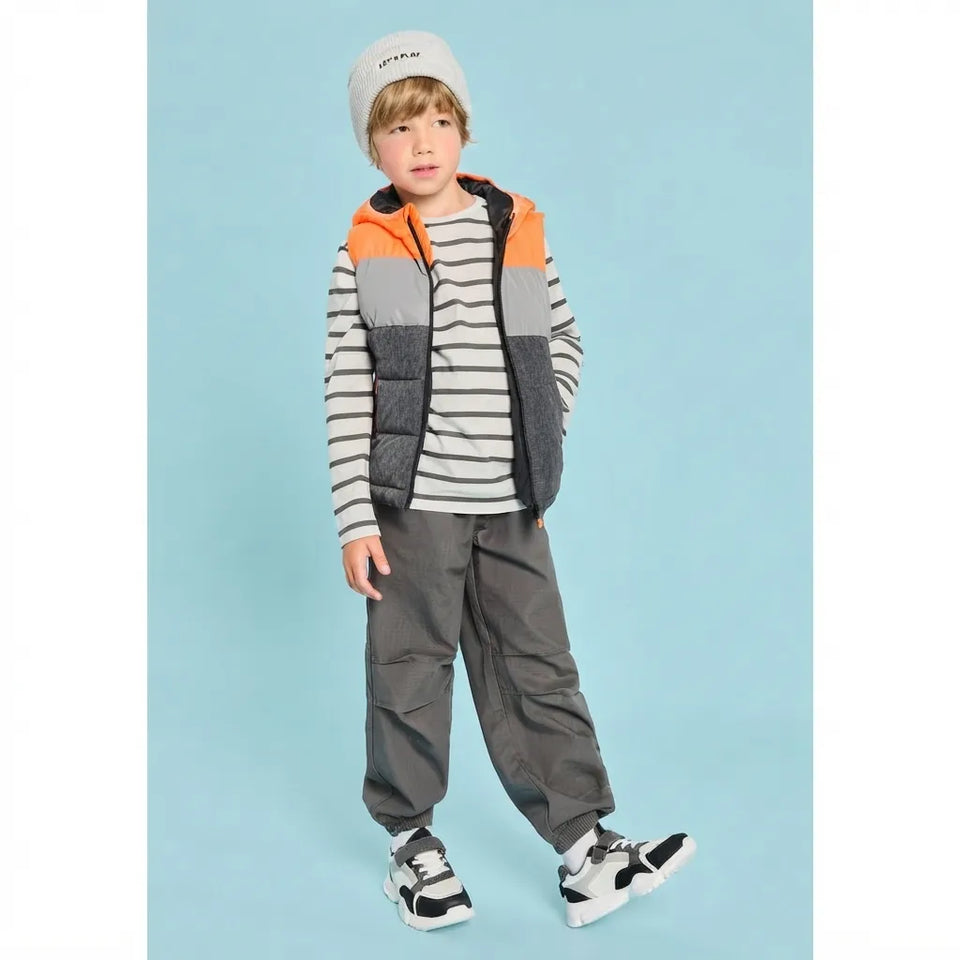 Sinsay Boy's Orange & Gray Color-Blocked Hooded Puffer Vest