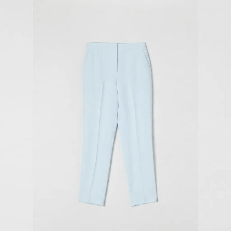 Light blue tailored trousers shown flat against a light gray background.