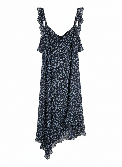 Tinsel Town Girl's Navy Blue Floral Ruffle Hem Dress | Tinsel Town in Lebanon
