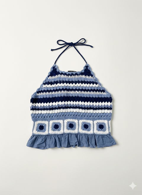 Lucky Brand Women's Blue Crochet Halter Crop Top | Lucky Brand in Lebanon