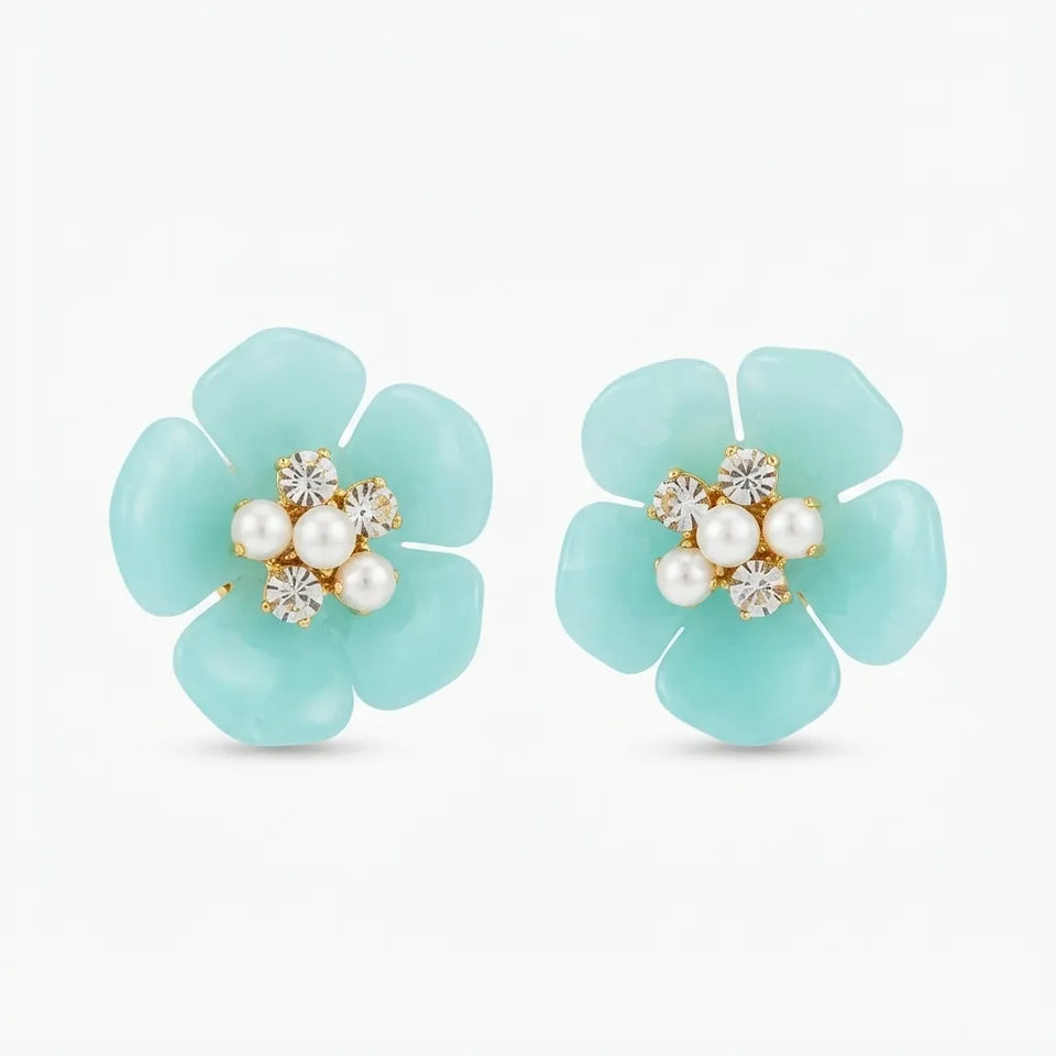 On 34th Women's Light Blue Flower-Shaped Stud Earrings