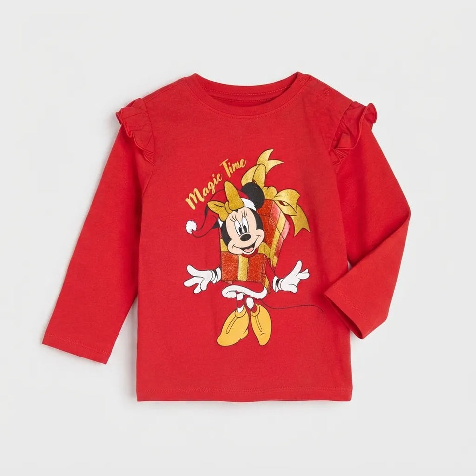 Sinsay Baby Girl's Red Minnie Mouse "Magic Time" Long-Sleeve Ruffle Blouse
