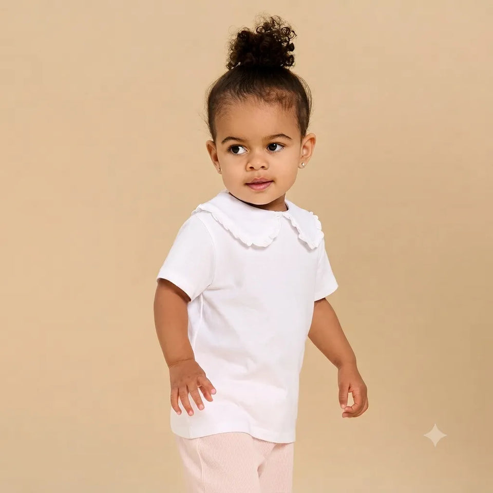 Sinsay Baby Girl's White Short-Sleeved Collar Neck T-Shirt