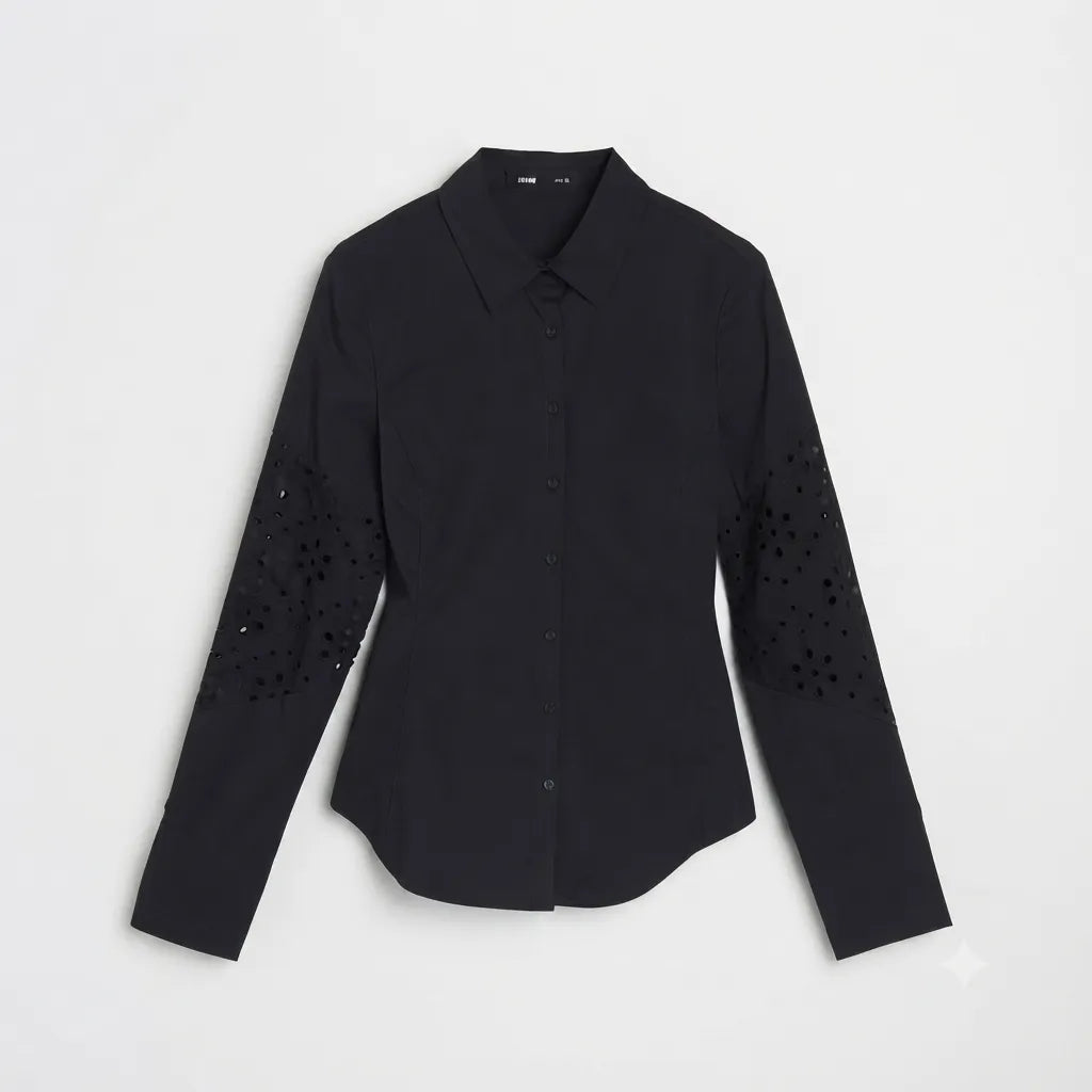 Sinsay Women's Black Eyelet Sleeves Shirt