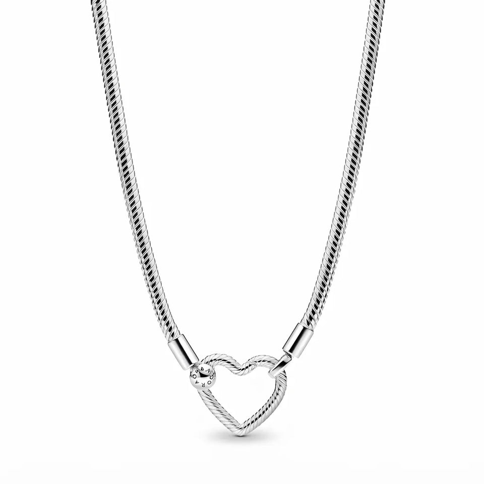 Pandora Women's Sterling Silver Heart Closure Snake Chain Necklace