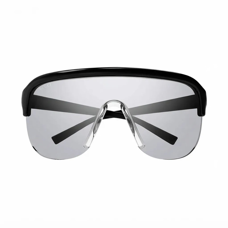 Gucci Men's Black & Silver Shield Sunglasses