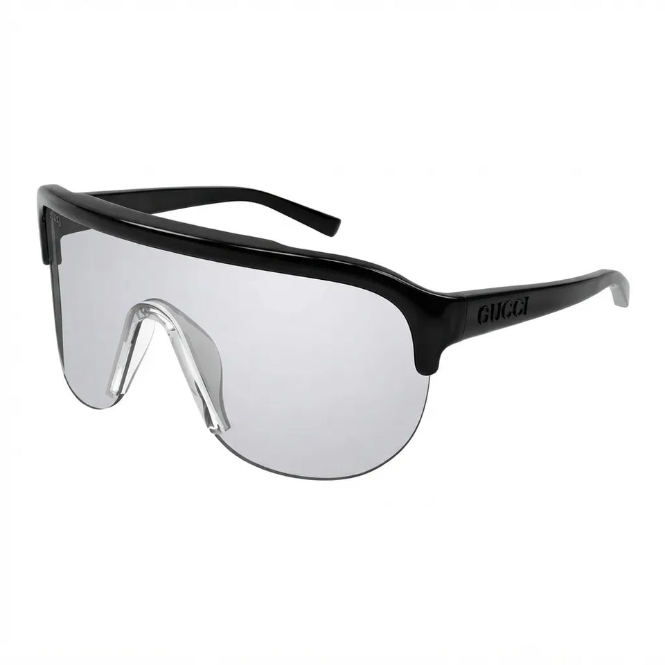 Gucci Men's Black & Silver Shield Sunglasses