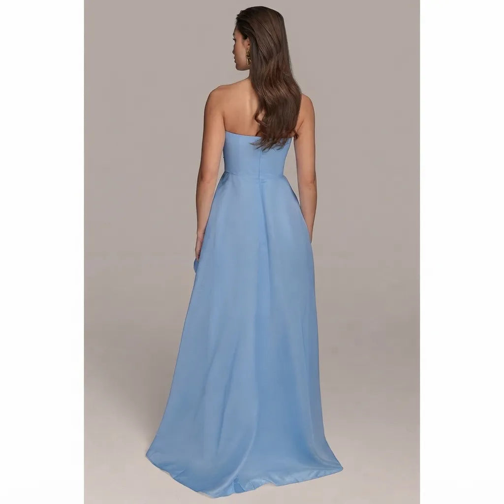 Donna Karan Women's Baby Blue Strapless Cascading Dress