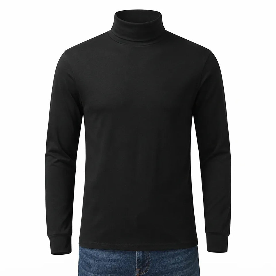 Galaxy By Harvic Men's Black Turtle Neck Long Sleeve Blouse
