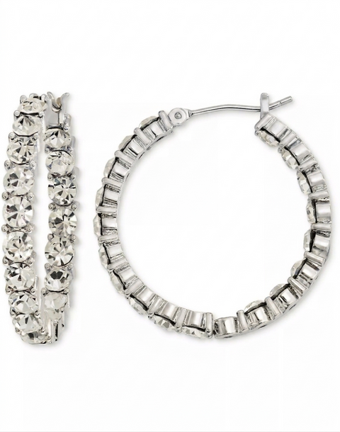 On 34th Women's Sliver  Crystal Station Medium Hoop Earrings |  On 34th in Lebanon