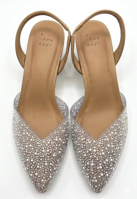 A New Day Women's Clear Isabel Rhinestone Slingback Pumps Kitten Heel|A New Day In Lebanon