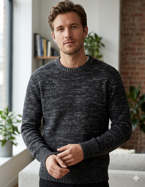 Celio Men's Dark Gray Crew Neck Relaxed Fit Sweater|Celio In Lebanon