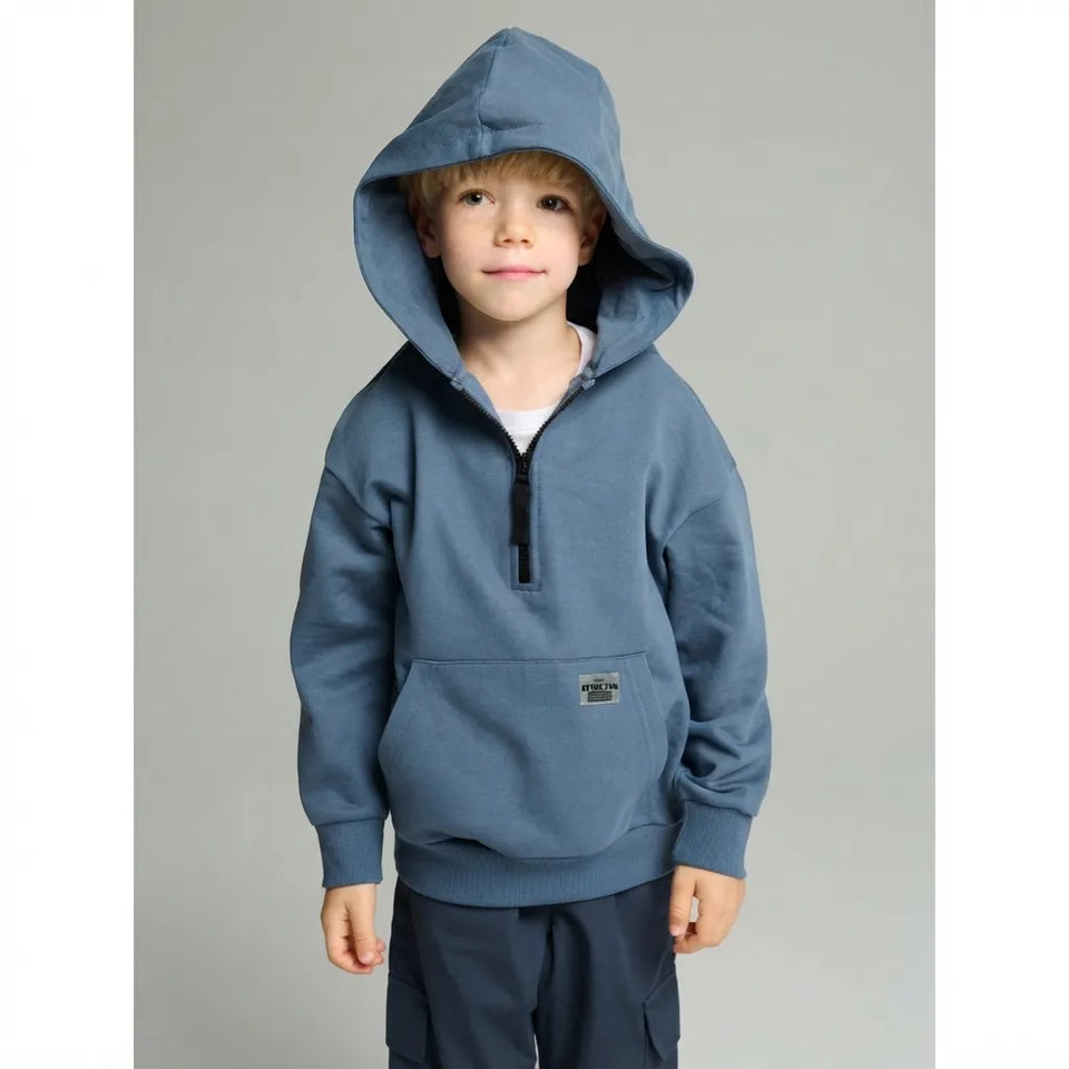 Sinsay Boy's Blue Half Zipper & Kangaroo Pocket Hoodie