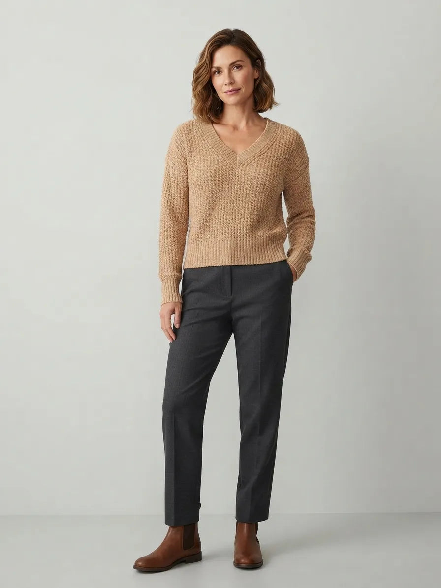 State Of Day Women's Blush Knitted V-Neck Long Sleeve Sweater