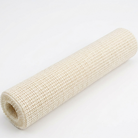 Rolled-up beige fabric on a white background with dimensions displayed.