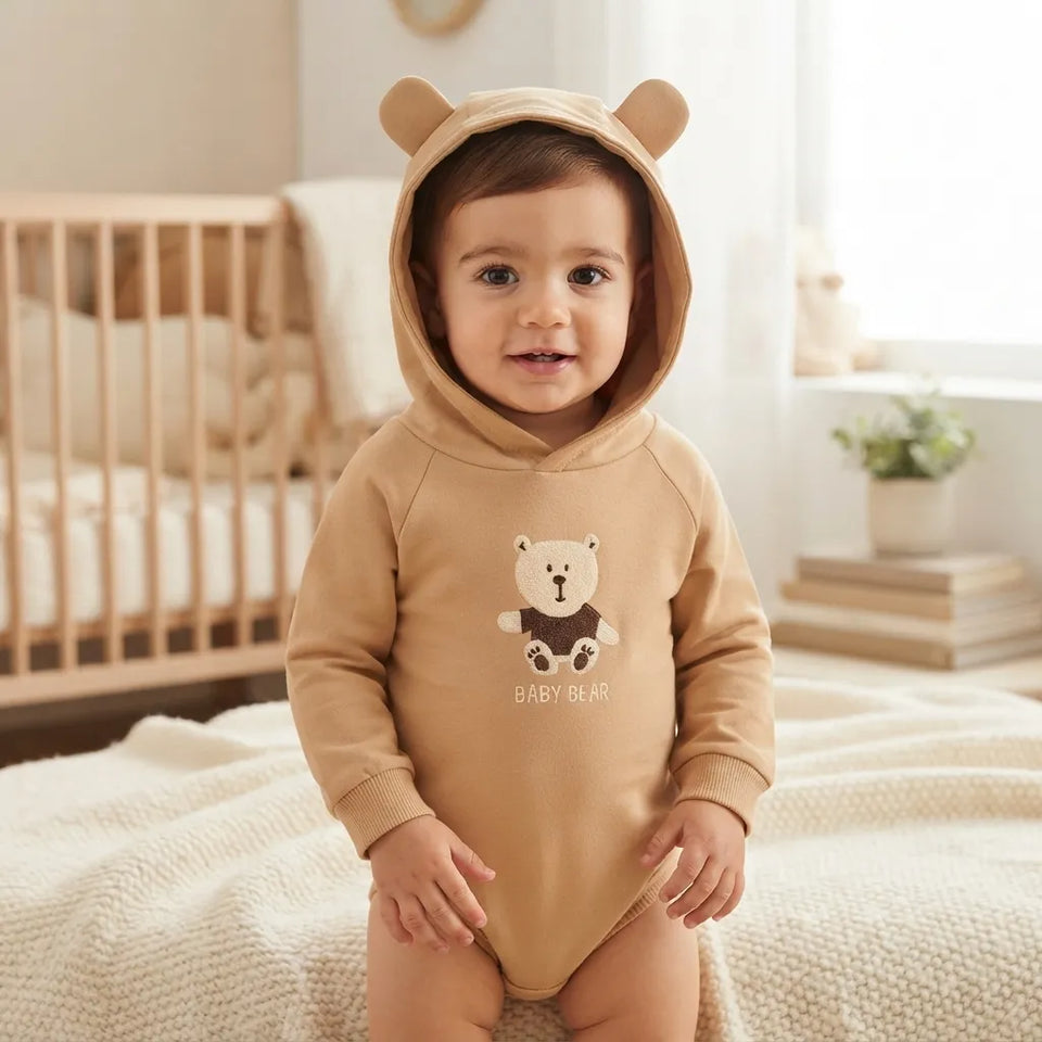 Sinsay Baby Boy's Beige Long Sleeve Bear-ear Hooded Bodysuit