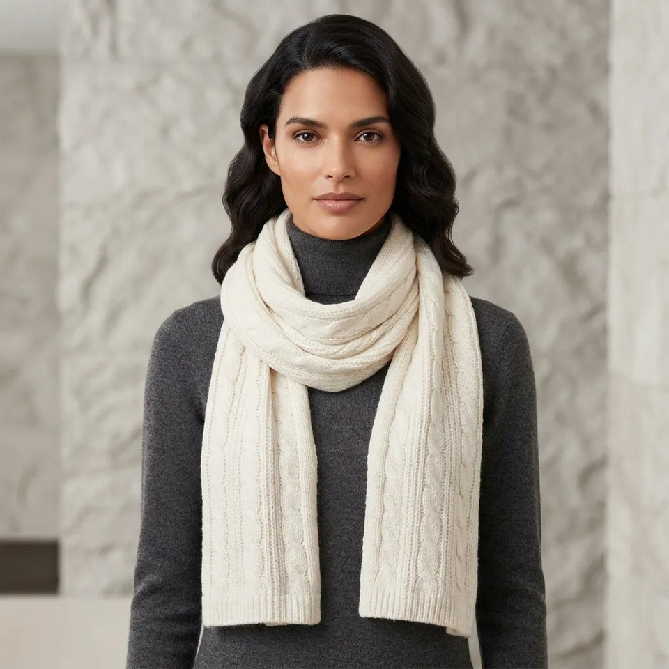 Style & Co Women's Off White Soft Textured Design Knit Scarf