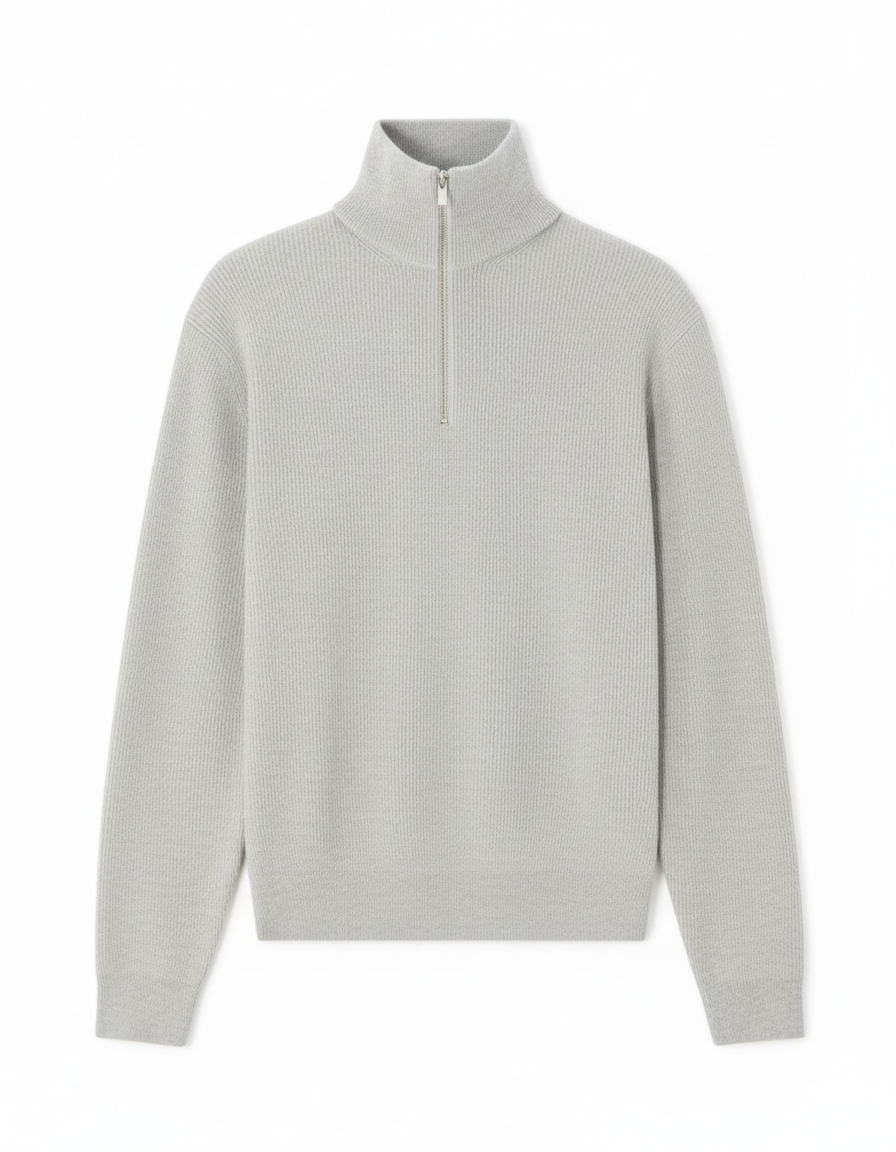 Celio Men's Gray Ribbed Half-Zip Sweater | Celio in Lebanon