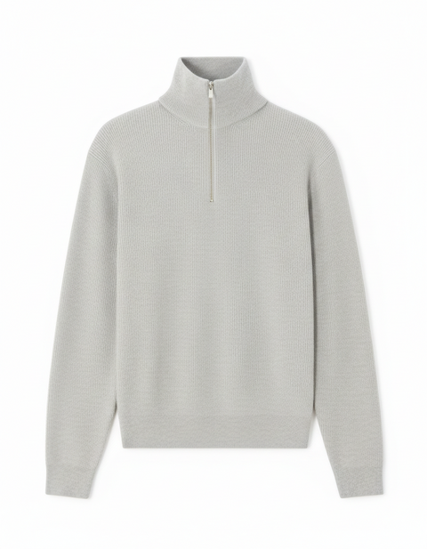 Celio Men's Gray Ribbed Half-Zip Sweater | Celio in Lebanon