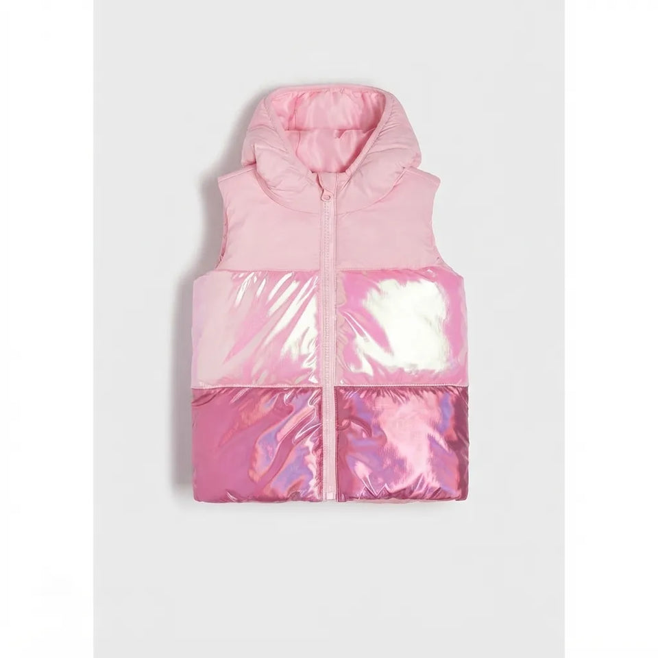 Sinsay Baby Girl's Pink Colorblock Hooded Puffer Vest