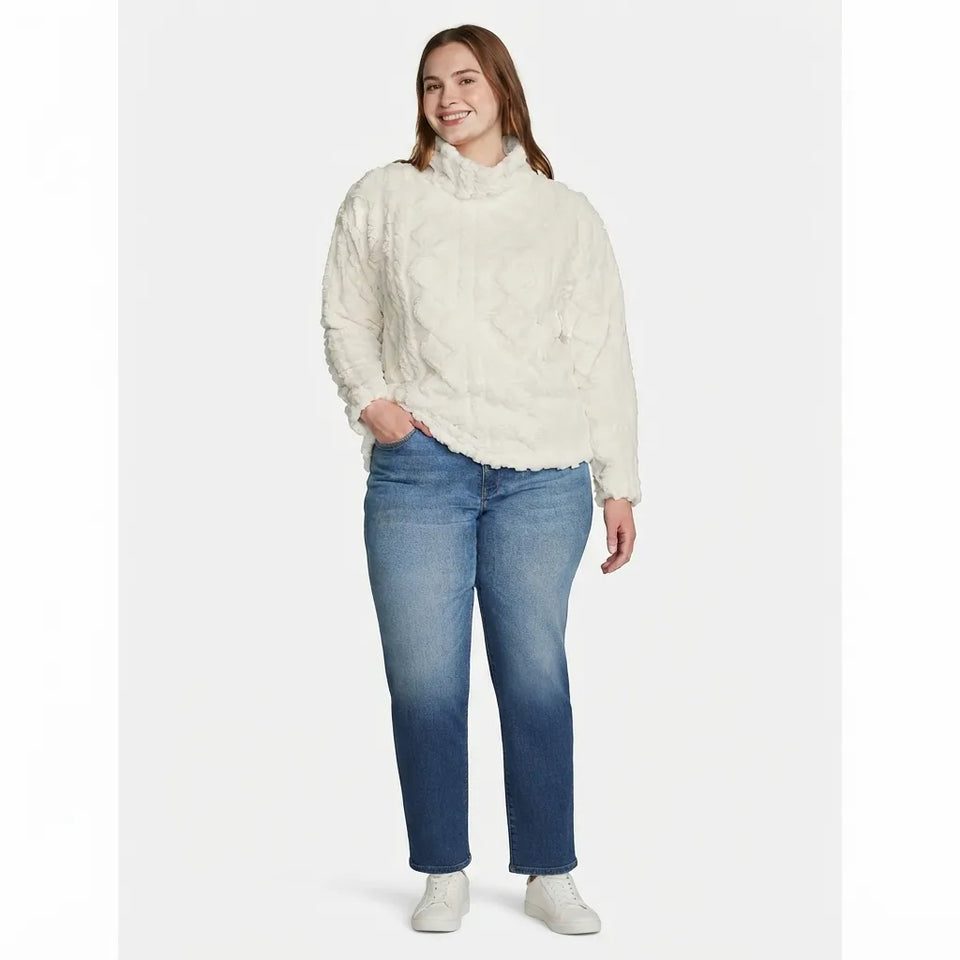 Eddie Bauer Women's Ivory Cable Fleece Pullover Sweater