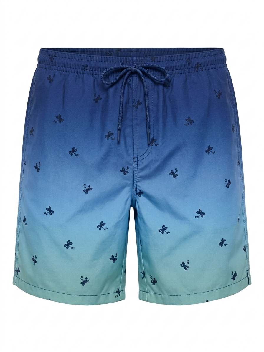 Blue shorts with a subtle pattern on a white background