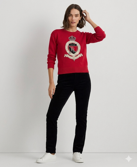 Lauren Ralph Lauren Women's Red Intarsia Crest Knit Sweater | Available in Lebanon