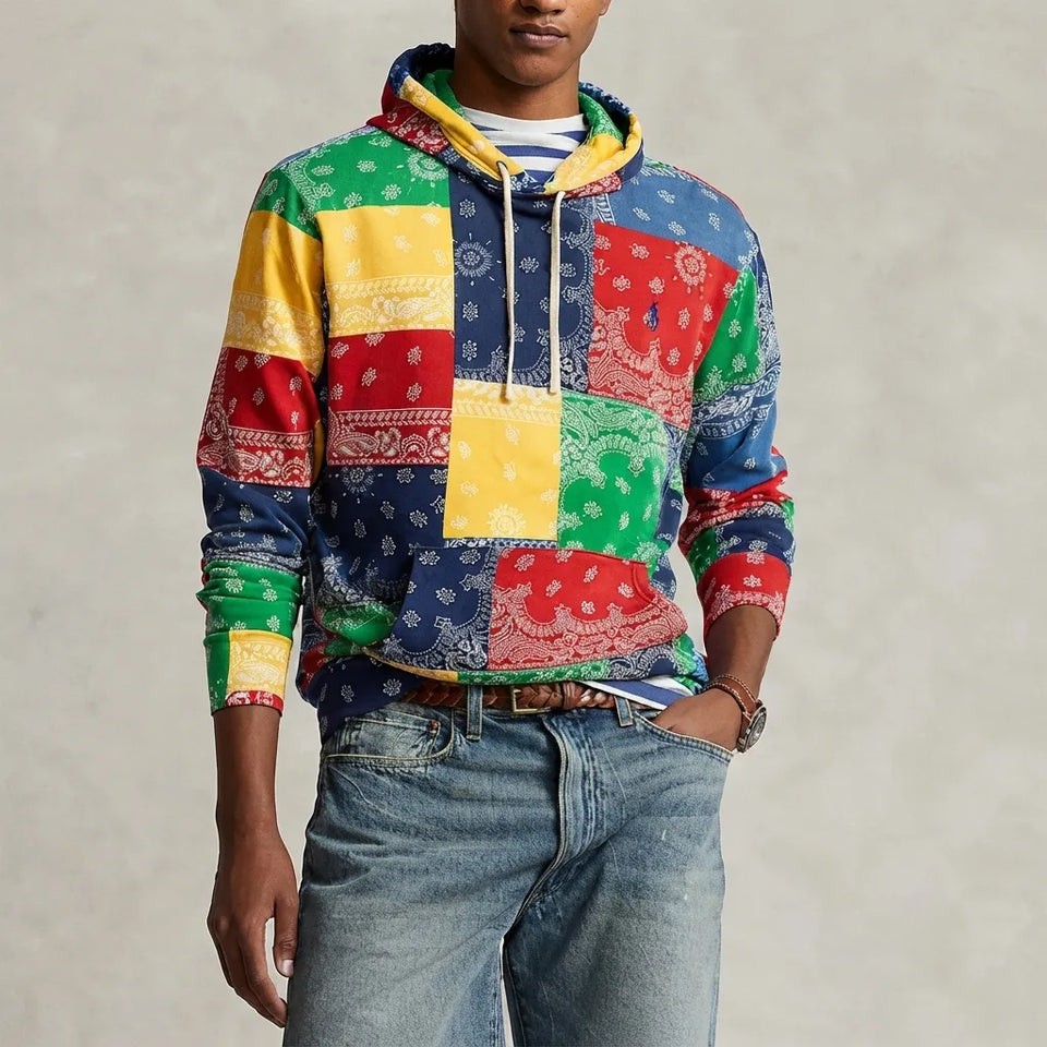 Polo Ralph Lauren Men's Multicolor Patchwork Print Hoodie