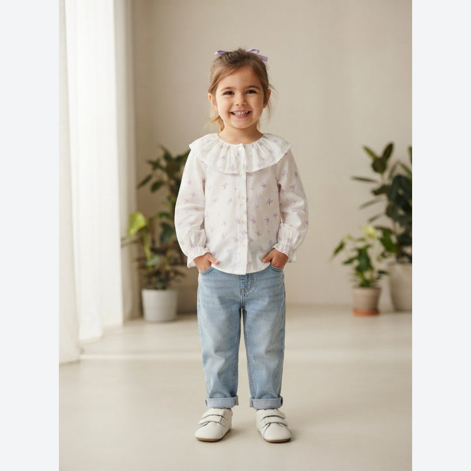 Sinsay Girl's White With Large Ruffle Collar Blouse