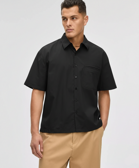 Mode of One Men's Black Relaxed Fit Short-Sleeve Button-Front Nylon Shirt|Mode of One In Lebanon