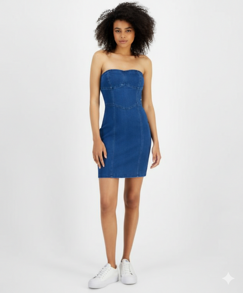 Tinseltown Women's Blue Denim Strapless Corset Dress|Tinseltown In Lebanon